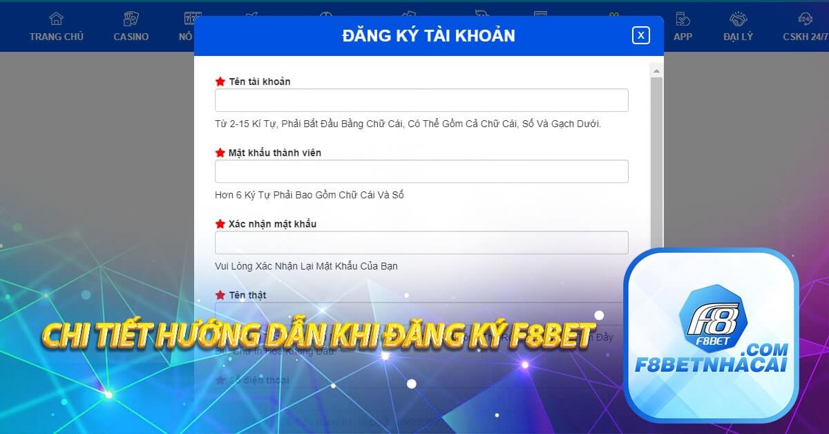 Chi tiết hướng dẫn khi đăng ký F8bet