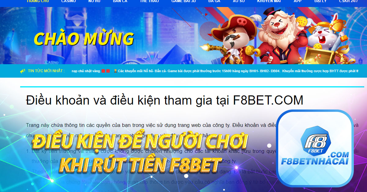 Điều kiện để người chơi khi rút tiền F8BET 