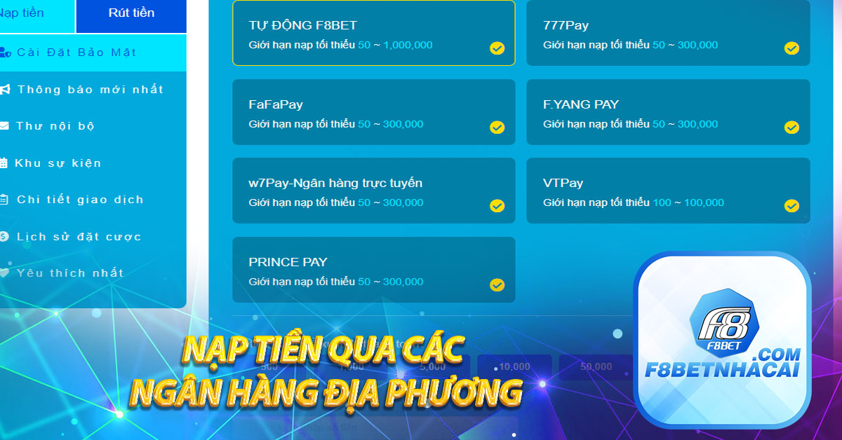 Nạp tiền qua các ngân hàng địa phương