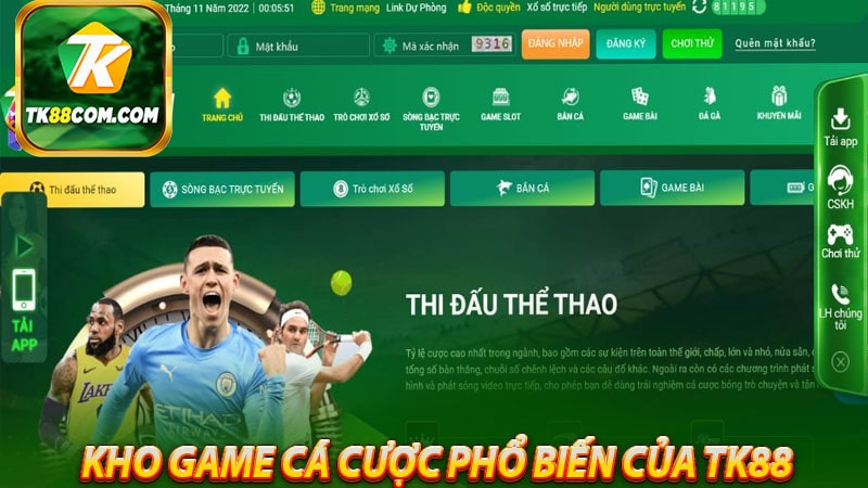 Kho game cá cược phổ biến của tk88